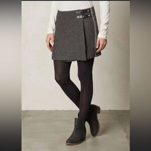 Prana Quincy Wool Blend Tweed Wrap Skirt Track Stripe Buckles Academia Preppy M